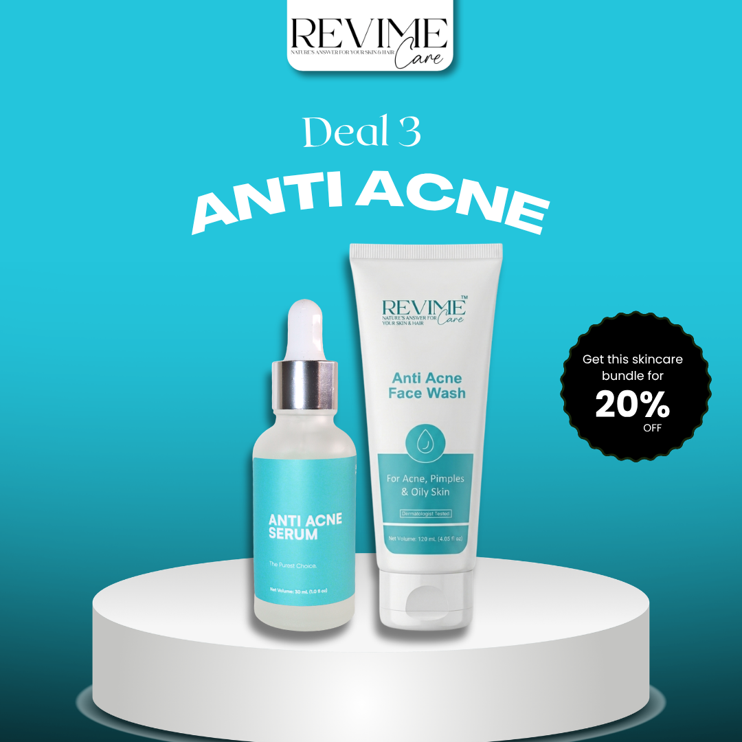 Revime Care Anti-Acne Bundle with natural face wash and serum for acne-prone skin and pimple control.