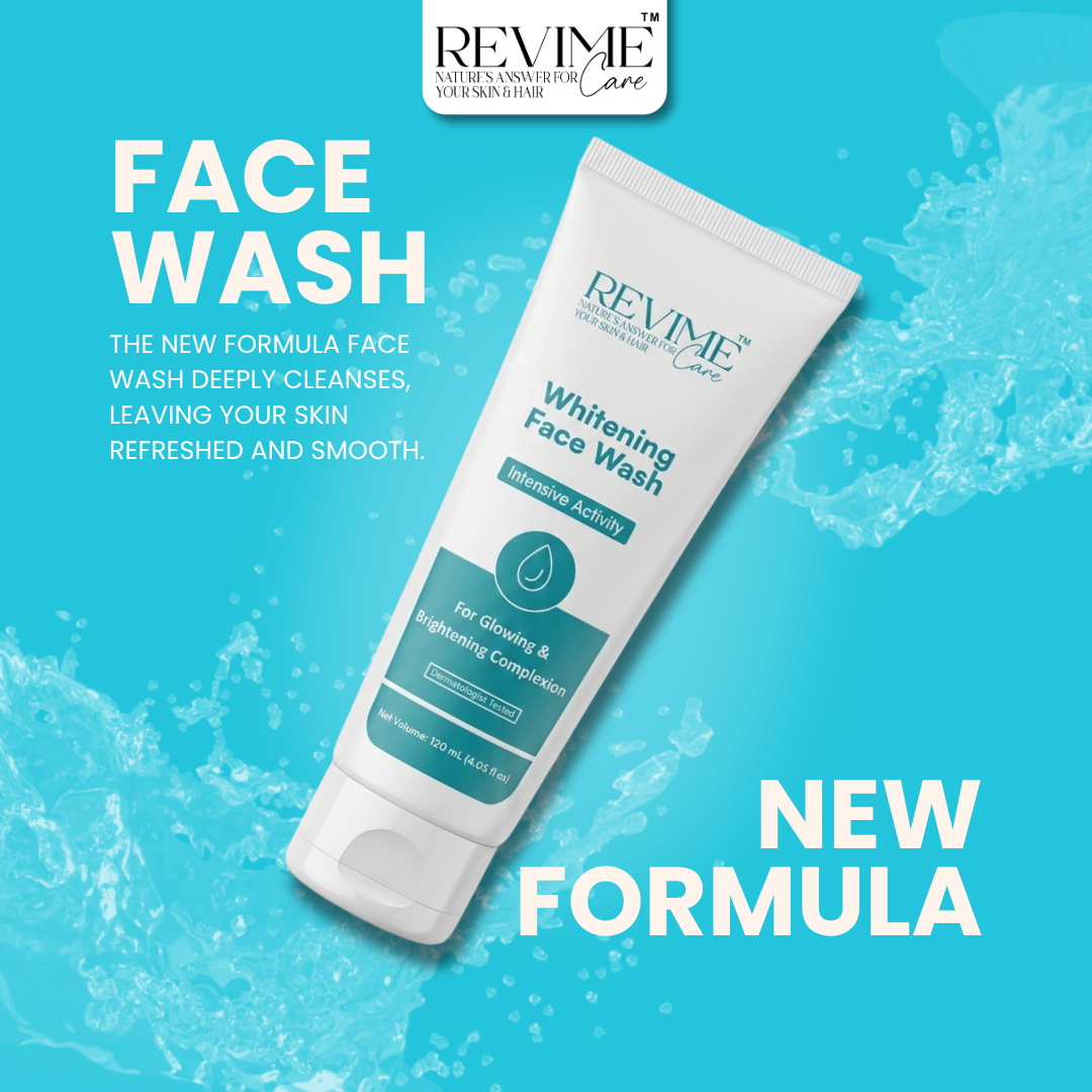 New Formula Whitening Face Wash by Revime Care for deep cleansing and instant skin radiance.
